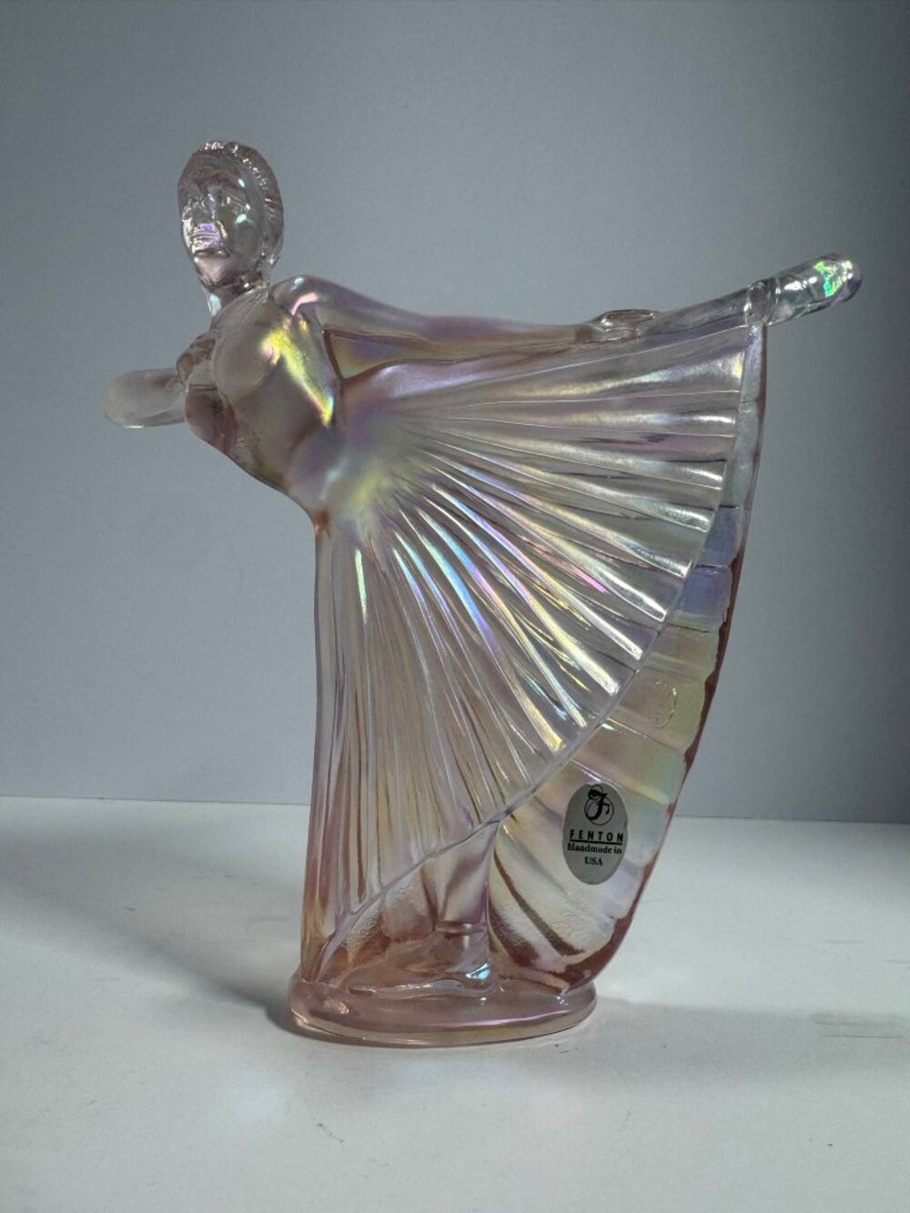 Fenton Pink Opalescent Iridescent Ballerina Art Glass Figurine